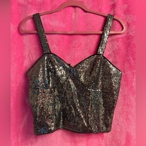 New York & Company Black and Silver Sequin Crop Top